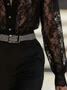 Lace Elegant Plain Shirt Collar Shirt