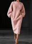 Casual Plain Crew Neck Midi Sweater Dress