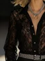 Lace Elegant Plain Shirt Collar Shirt