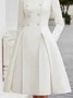 Elegant Plain Buttoned Stand Collar Midi Dress