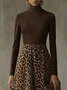 Urban Leopard Printing Turtleneck Knee Length Dress
