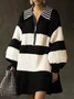 Casual Striped Shirt Collar Mini Sweater Dress No Belt