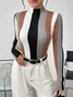 Urban Color Block Stand Collar Sweater