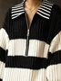 Casual Striped Shirt Collar Mini Sweater Dress No Belt