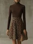 Urban Leopard Printing Turtleneck Knee Length Dress
