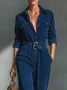 Urban Corduroy Plain Shirt Jumpsuit With Belt