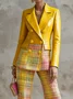 Urban Geometric Plaid Faux Leather Lapel Coat