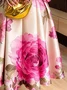 Elegant Floral Balloon Sleeve Printing Stand Collar Party Midi Dress
