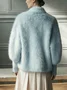 Urban Faux Mink V-Neck Sweater Cardigan with Brooch