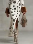 Elegant Polka Dots Side-Slit Shawl Collar Sweater Maxi Dress