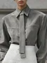 Suede Urban Plain Buttoned Faux Leather Top With Tie
