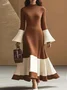 Elegant Color Block Bell Sleeve Stand Collar Sweater Dress