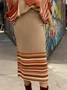 Casual Striped Sweater Midi Skirt