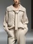 Casual Plain Lace-up Shawl Collar Sweater With Scarf