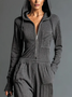 Urban Zipper Plain Hoodie Jumpsuit