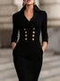Elegant Plain Buttoned Shawl Collar Sweater Midi Dress