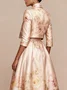 Elegant Floral Printing Stand Collar Maxi Dress With Coat