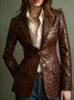 Urban Plain Lapel Collar Faux Leather Coat
