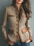 Plus Size Urban  Buttoned Herringbone Stand Collar Jacket