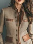Plus Size Urban  Buttoned Herringbone Stand Collar Jacket