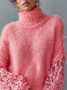 Urban Plain Buttoned Turtleneck Balloon Sleeve Sweater