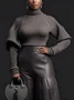 Plus Size Urban Plain Turtleneck Puff Sleeve Sweater