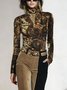 Urban Random Print Printing Turtleneck T-shirt