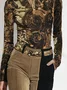 Urban Random Print Printing Turtleneck T-shirt