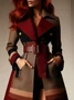 Urban Printing Plaid Lapel Collar Coat With Belt