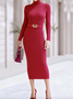 Elegant Belted Turtleneck Knit Midi Dress