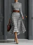Urban Plaid Printing Stand Collar Midi Dress No Belt