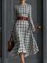 Urban Plaid Printing Stand Collar Midi Dress No Belt
