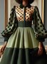 Elegant Polka Dots Balloon Sleeve Printing Shirt Collar Midi Dress