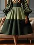 Elegant Polka Dots Balloon Sleeve Printing Shirt Collar Midi Dress