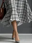 Urban Plaid Printing Stand Collar Midi Dress No Belt