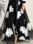 Elegant Floral Printing Stand Collar Maxi Dress With Belt
