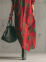 Urban Plaid Printing Stand Collar Midi Dress