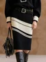 Urban Color Block Sweater Knee Length Skirt No Belt