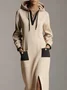 Casual Color Block Slit Hoodie Maxi Dress