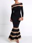 Elegant Plain Split Joint Crew Neck Mermaid Maxi Dress