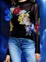 Casual Floral Printing Stand Collar T-shirt