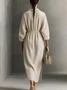 Casual Plain Shirt Collar Pockets Maxi Dress