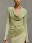 Urban Plain Cowl Neck Midi Dress