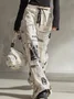 Casual Newspaper Printing Fashion  Wide Leg Pants