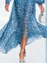 Vacation Leopard Balloon Sleeve Printing V Neck Midi Dress