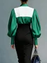 Satin Elegant Color Block Shirt Collar Shirt