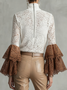 Lace Elegant Color Block Turtleneck Blouse