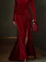 Elegant Velvet Stand Collar Maxi Gown with 3D Floral Appliqué