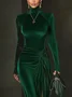 Elegant Velvet Stand Collar Maxi Gown with 3D Floral Appliqué