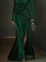 Elegant Velvet Stand Collar Maxi Gown with 3D Floral Appliqué